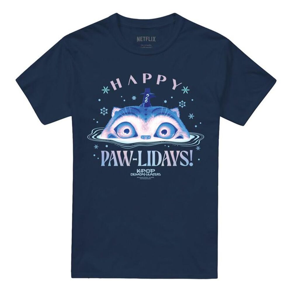 K-Pop Demon Hunters Unisex Adult Happy Pawlidays Derpy Tiger Christmas T-Shirt /